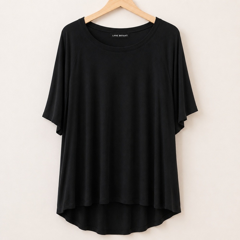 Lane Bryant Minimalist Gothcore T-Shirt Women 14/16 Black High Low Hem Basic Tee
